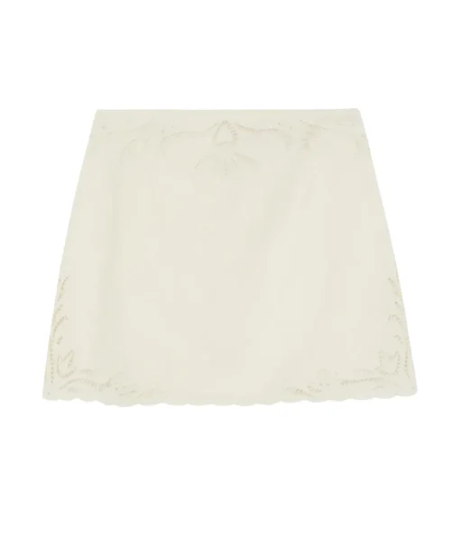 Aegle Linen Embroided Skirt in White