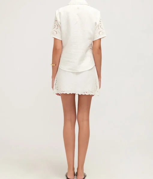 Aegle Linen Embroided Skirt in White