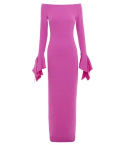 Amalie Long Sleeve Crepe Dress in Pink