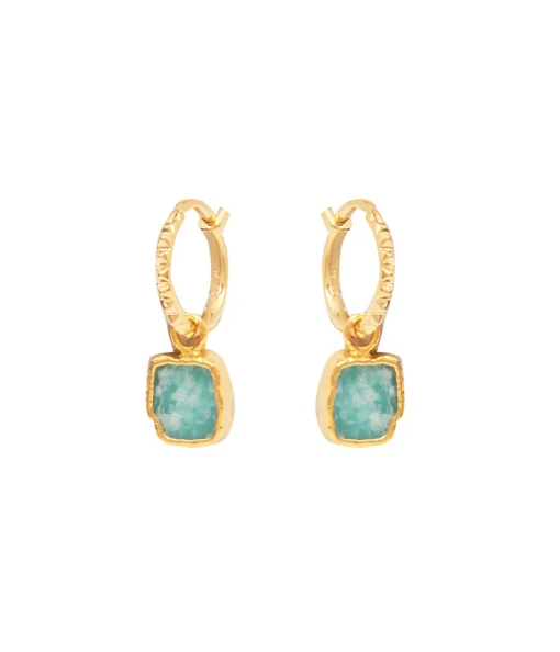 Amazonite Mini Charm Pyramid Hoops in Gold