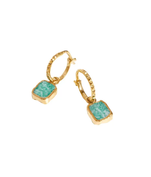 Amazonite Mini Charm Pyramid Hoops in Gold