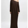 Asymmetric Silk Satin Gown in Chocolate