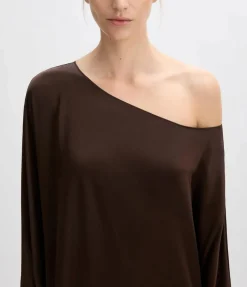 Asymmetric Silk Satin Gown in Chocolate