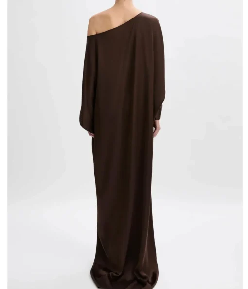 Asymmetric Silk Satin Gown in Chocolate