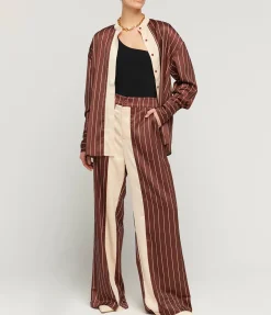 Bordeaux Silk Stripe Tailored Pant in Cocoa and Ecru