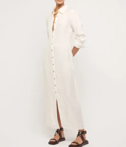 Button Down Cupro Maxi Shirt Dress in White