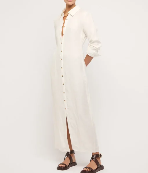 Button Down Cupro Maxi Shirt Dress in White