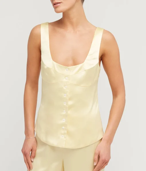Button Down Vest in Pale Yellow