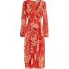 Camellia Silk Longsleeve Dress in Butterfly Red