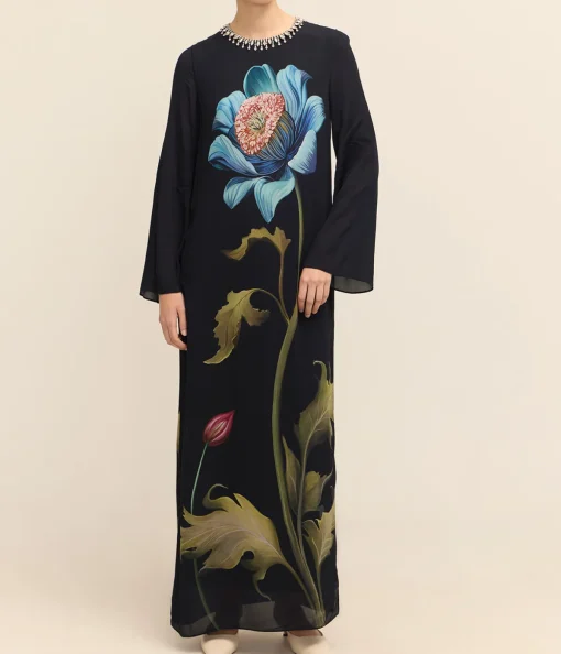 Capucine Crepe Dress in Painterly Flower
