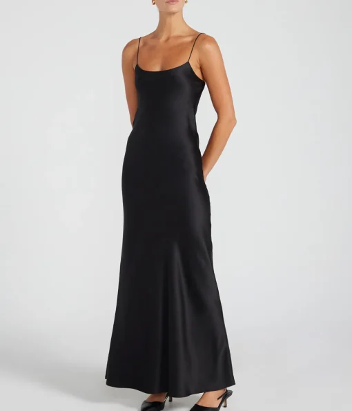 Carolyn Silk Slip Maxi Dress in Black