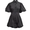 Cleo Balloon Pintuck Mini Dress in Black