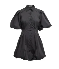 Cleo Balloon Pintuck Mini Dress in Black