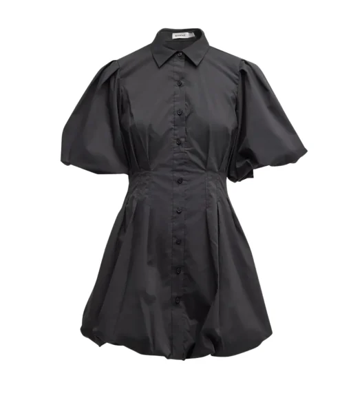 Cleo Balloon Pintuck Mini Dress in Black