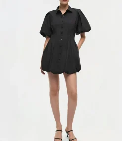 Cleo Balloon Pintuck Mini Dress in Black