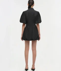 Cleo Balloon Pintuck Mini Dress in Black