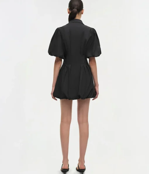 Cleo Balloon Pintuck Mini Dress in Black