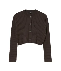 Cotton Cashmere Ribbed Cardigan in Chocolate