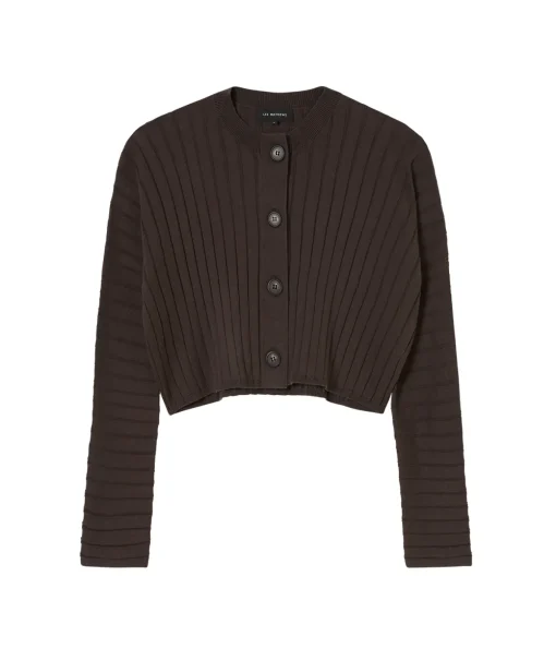 Cotton Cashmere Ribbed Cardigan in Chocolate