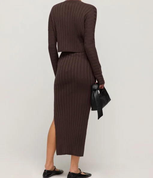 Cotton Cashmere Ribbed Cardigan in Chocolate