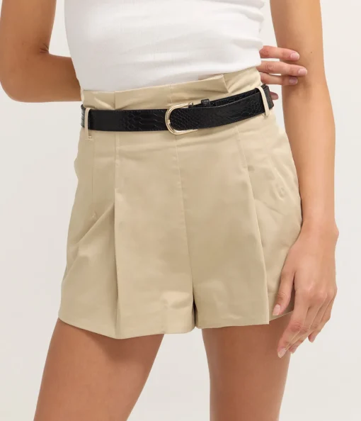 Cotton Paperbag Waist Shorts in Champagne