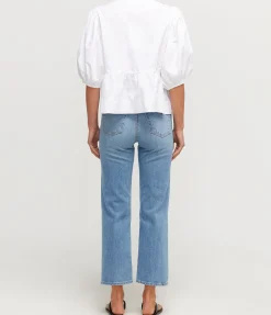 Cotton Poplin Peplum Blouse in Bright White