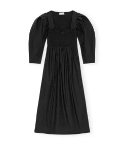 Cotton Poplin Smock Dress in Black