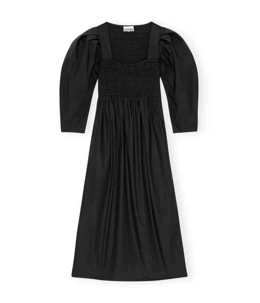 Cotton Poplin Smock Dress in Black