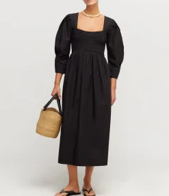 Cotton Poplin Smock Dress in Black