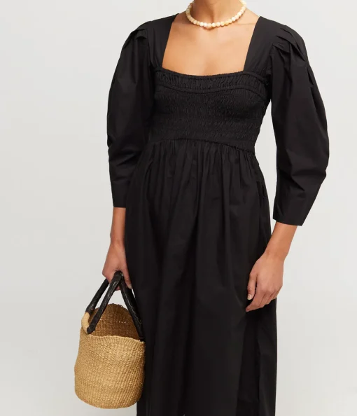 Cotton Poplin Smock Dress in Black