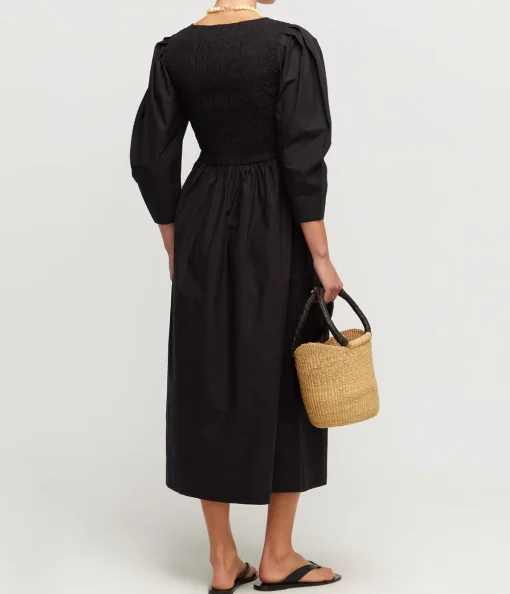 Cotton Poplin Smock Dress in Black