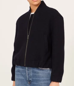 Cropped Wool Bomber Jacket in Navy