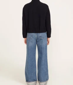 Cropped Wool Bomber Jacket in Navy