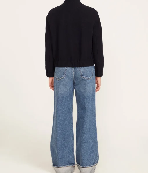 Cropped Wool Bomber Jacket in Navy