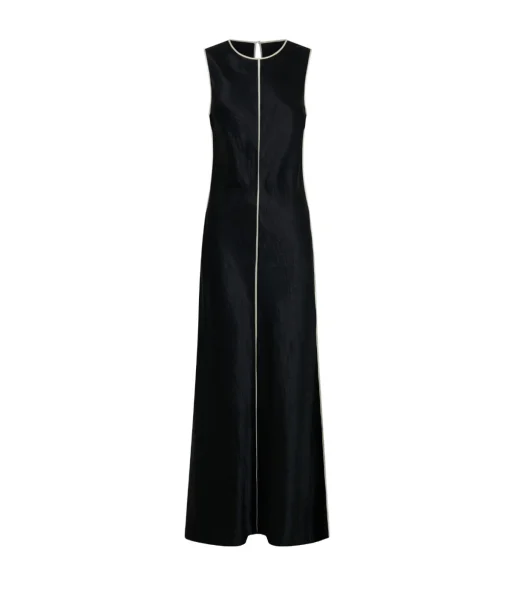 Crush Contrast Bind Maxi Tank Dress in Black and Cream