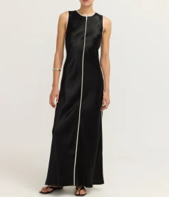 Crush Contrast Bind Maxi Tank Dress in Black and Cream