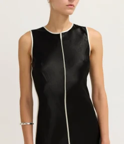 Crush Contrast Bind Maxi Tank Dress in Black and Cream