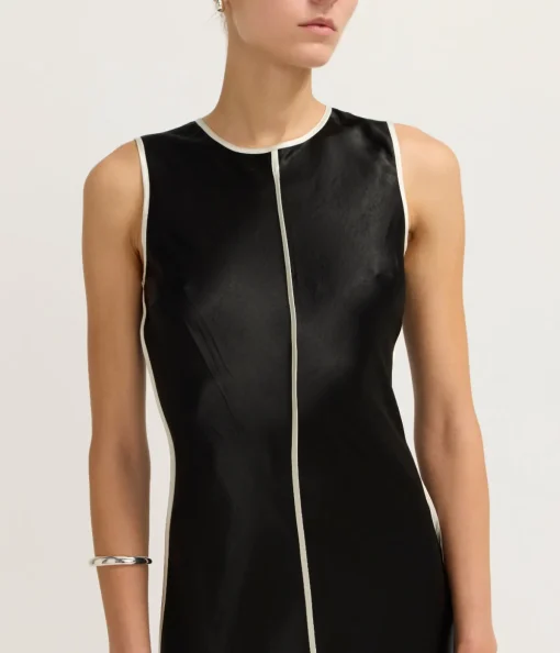 Crush Contrast Bind Maxi Tank Dress in Black and Cream