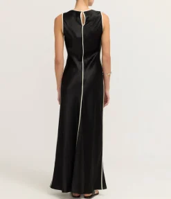 Crush Contrast Bind Maxi Tank Dress in Black and Cream