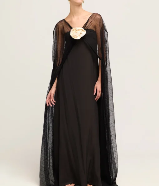 Delphine Sheer Maxi Dress in Black