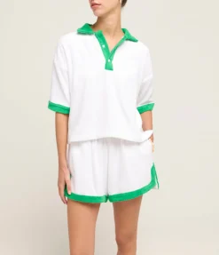 Estate Towelling Tee in Bianco with Verde Trim