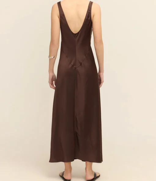 Esther Satin Dress in Chocolate