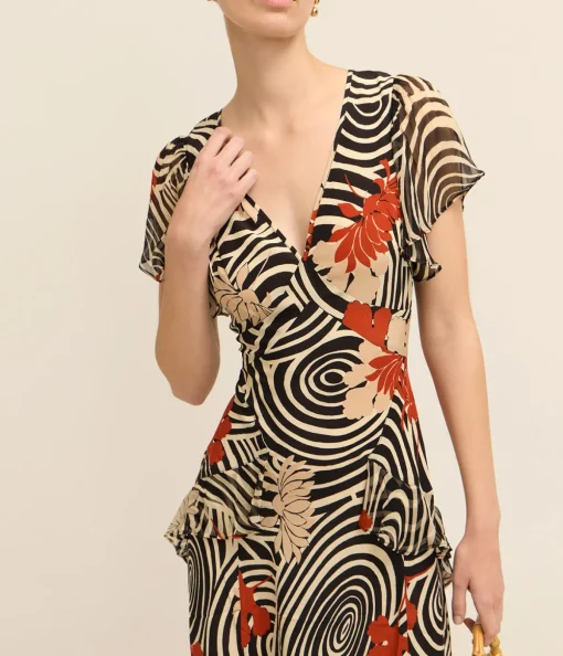 Evie Midi Dress in Black Swirl Daisy