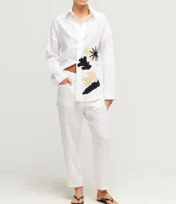 Fisherman Shirt with Crochet Detail in White