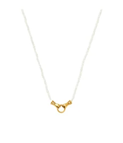 Harris Reed In Good Hands Mini Beaded Gemstone Necklace in Gold and Pearl