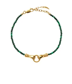 Harris Reed In Good Hands Mini Beaded Gemstone Bracelet in Gold and Green