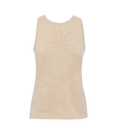 High Neck Knit Singlet in Sand