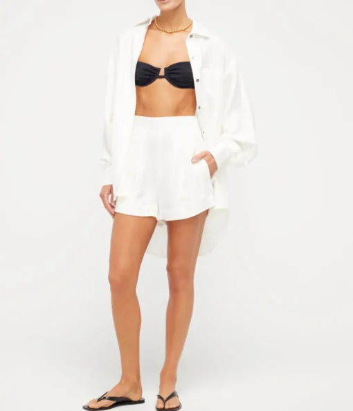 High Waisted Silk Linen Short in White