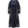 Inga Embroidery Long Sleeve Dress in Navy
