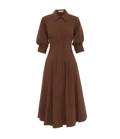 Jazz Pintuck Midi Dress in Chocolate